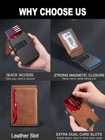 🔥Last Day! 50% OFF 💼🔒Premium Aluminum RFID Blocking Minimalist Wallet for Men — Pop-Up Card Access, Money Clip & ID Window